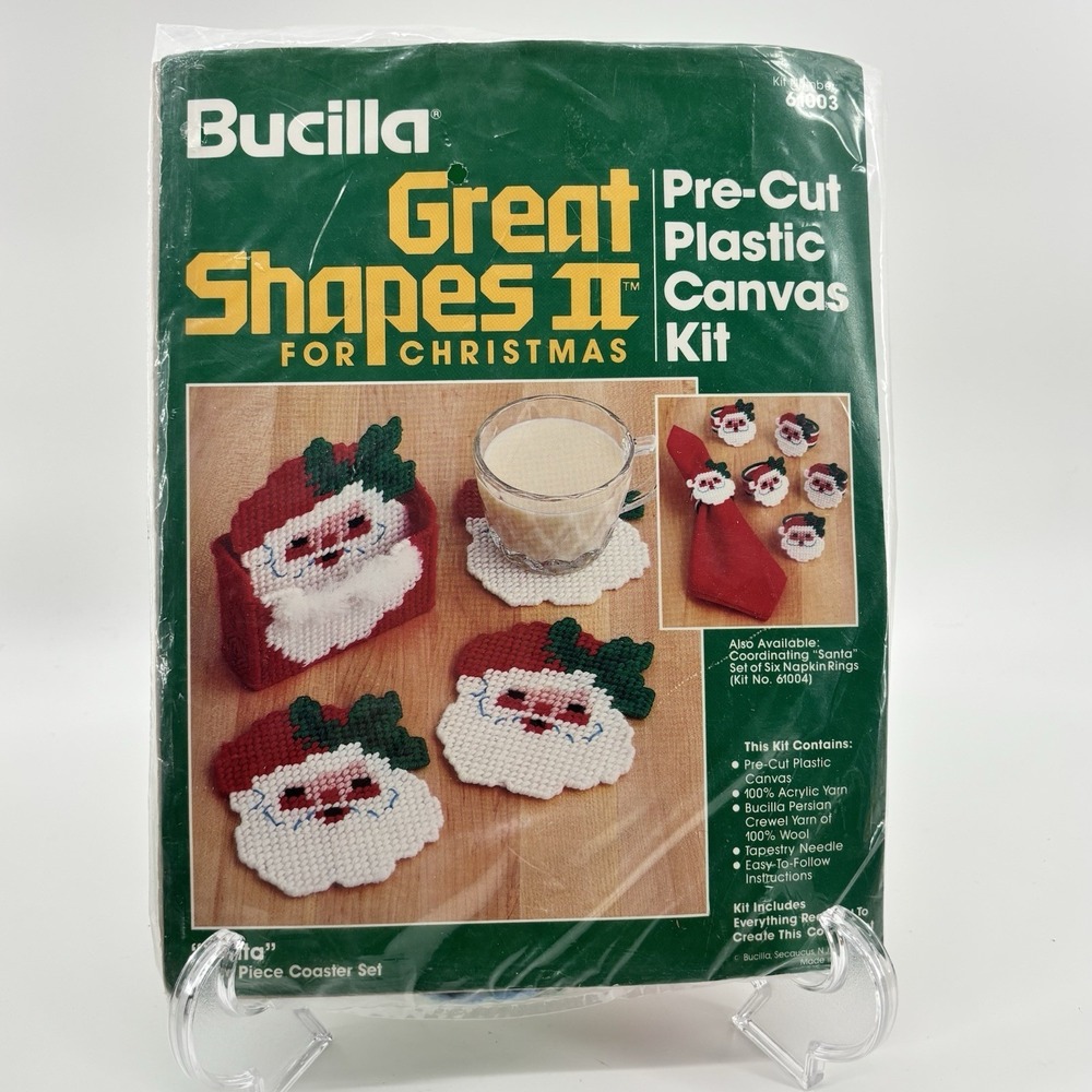 Bucilla Great Shapes II Plastic Canvas Santa Coasters Kit New